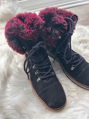 SAM EDELMAN Bowen $300 Suede Fur Collar Hiking Boots Booties Women's 9 thumbnail 1