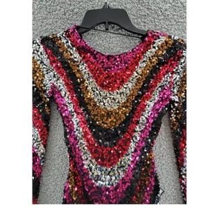 B DARLIN Sequined Low-Back Mini Dress Juniors XS Multi Crew‎ Neck Long Sleeve thumbnail 5