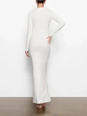 Skims Soft Lounge Long Sleeve Crew Neck Long Maxi Dress In Marble White Xl $200 thumbnail 3