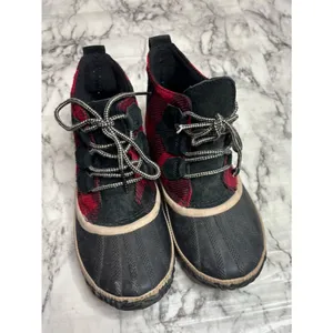 Sorel Out N’ About Plaid Buffalo Check Black Red Ankle duck Boots Lace up 8.5 thumbnail 2