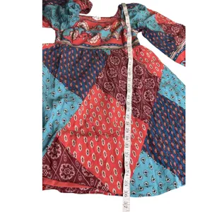 Merci Patchwork Square Neck Long Sleeve Mini Dress Blue Orange‎ M thumbnail 8
