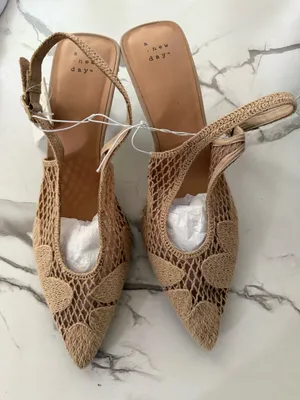 A New Day Women’s Esme Crochet Pointed Toe Slingback Heels – Tan / Neutral thumbnail 3