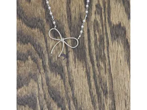 NWT Periwinkle By Barlow Chain Bow Pendant Necklace Silver Gray / White 17" + 3" thumbnail 5