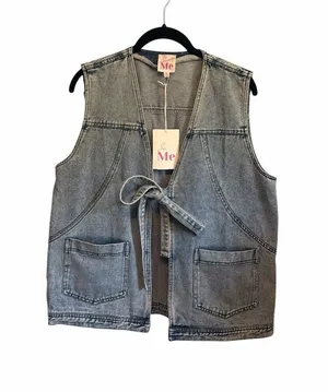 So Me Denim Jean Vest Cotton Blend Tie Front NWT Size Large Nashville Cowgirl thumbnail 1