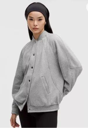 NWT Lululemon Scuba Oversized Varsity Jacket *Plush / Heathered Medium Grey thumbnail 1