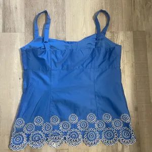 Ann Taylor Loft Top Womens Blue Blouse White Embroider Eyelet Circle Shirt Sz 10 thumbnail 12