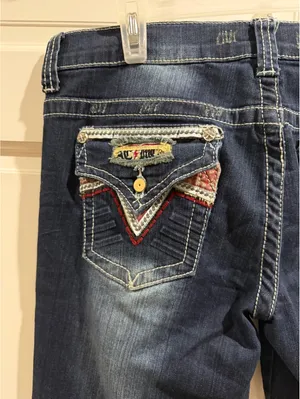 Affliction Jade Women's Distressed Blue Jeans with Red Bandana Patch Size 31 thumbnail 10