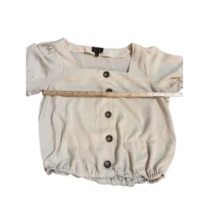 OLM Cream Square Neck‎ Puff Sleeve Cropped Top Sz M thumbnail 7