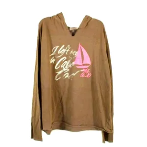 Jersey"I Left My Boat In Cape Cod" Brown Grunge Graphic Hoodie Fall Top XXL EUC thumbnail 7