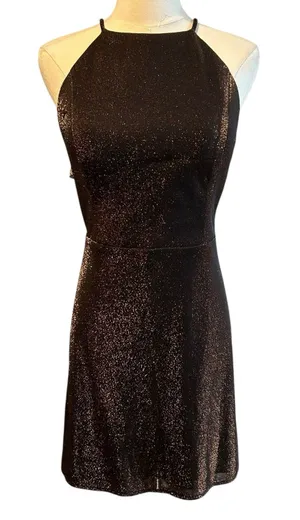 Blondie Nites by Stacy Sklar NWT Mini Halter Dress SZ 11 Black Gold Shimmer thumbnail 1