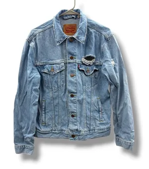 Levi's Trucker Jacket Womens Large Light Wash Distressed Denim 29944-0164 thumbnail 1