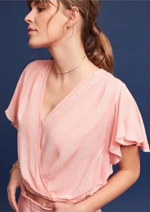 Anthropologie Maeve Nell pink ruffle top size XS thumbnail 1