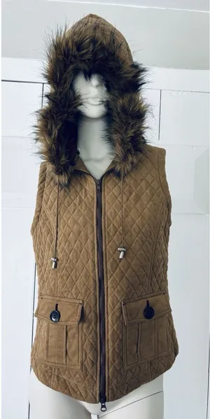 Goode Rider Equestrian Vest Womens Medium Removable Faux Fur Hood‎ Full Zip thumbnail 1