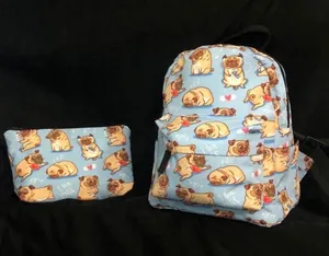 Pug Backpack Purse and Makeup Bag Blue thumbnail 1