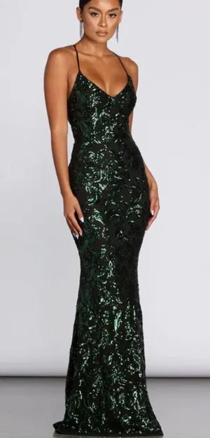 emerald green and black prom/ formal dress thumbnail 1