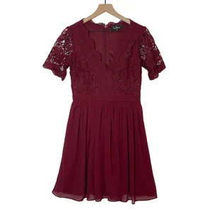 Lulus Angel in Disguise Lace Skater Dress Women's‎ Size Medium Burgundy V-Neck thumbnail 2
