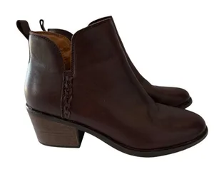 Earth Women’s 6.5‎ Marisole Block Heel Slip On Zipper Brown Leather Ankle Boots thumbnail 1