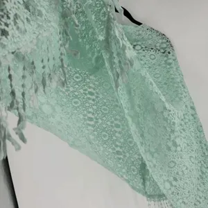 NWT Alberto Makali Mint Green‎ Lace Poncho Fringe Cape Boho Festival Sheer M thumbnail 4