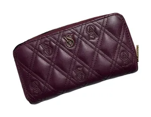 Victoria’s Secret Burgundy Quilted Zip Around Wallet Gold Tone Logo thumbnail 1
