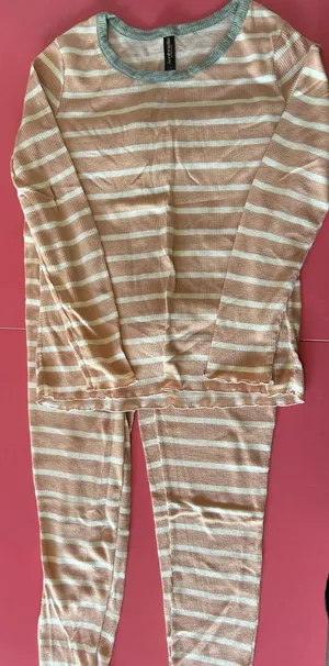 Ambrielle Pink and White Striped Pajama Set thumbnail 1