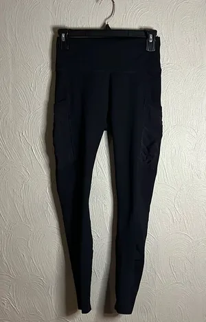 Fabletics Powerhold black leggings with mesh pockets unsized waist 12”, ~ small thumbnail 1