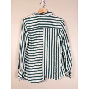 Maeve Anthropologie Green White Striped Button Down Shirt Long Sleeve Small thumbnail 4