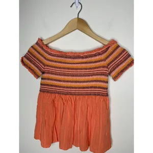 Coco+Jaimeson Womens Medium Top Smocked Cropped Peplum Ruffle Orange Multicolor thumbnail 2