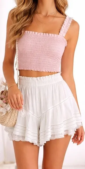 Aerie Rock 'n' Ruffle Skort White Size XS Boho Smocked‎ Tiered Cotton Coquette thumbnail 1