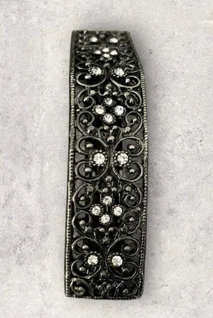 Vintage Ornate Silver Metal Rhinestones Large Hair Barrette Clip thumbnail 2