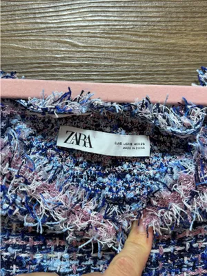 ZARA Off-The-Shoulder Tweed Top Blue thumbnail 5
