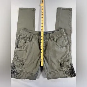 Miss Me • Olive Green Cargo Jeans Bead Embellished Cross Accent Size 26 thumbnail 13