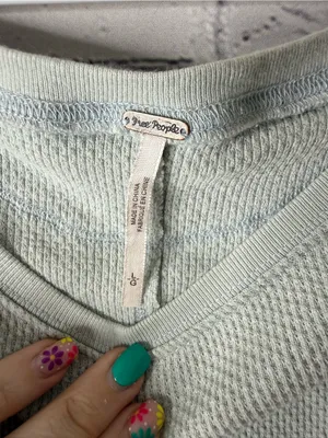 NWT Free People Sage Green Thermal Long Sleeve with Embroidered Cuffs large thumbnail 8