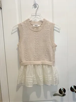 ASTR THE LABEL Sheer Peplum Sweater Vest Cream White size Small Voile Sleeveless thumbnail 4