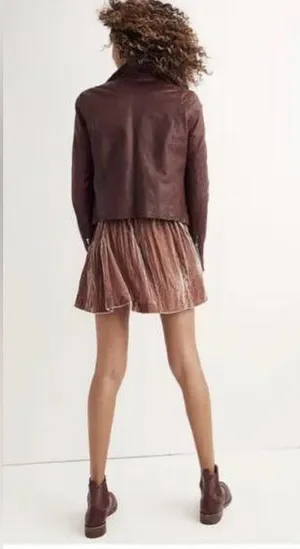 Madewell Pink Silk Blend Crushed Velvet Mini Skirt Sz 8 Pleated Night Out thumbnail 1