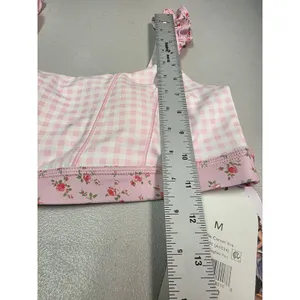 Blogilates Ruffle Corset Bra Pink Gingham Floral Print Activewear Top Medium NWT thumbnail 7