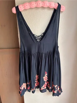 Free People Intimately Aida slip dress Vneck navy pink floral embroidered Small thumbnail 8