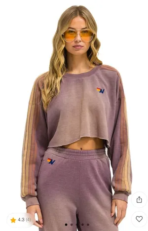 Aviator Nation Classic Stripe Cropped Crew & Sweatpants Set – Faded Mocha – S/XS – Preloved thumbnail 1