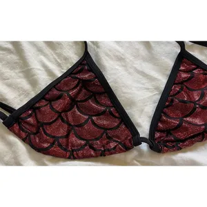 Living Dead Clothing Mermaid Bikini Top | Red Foil Triangle Goth Swimwear thumbnail 5