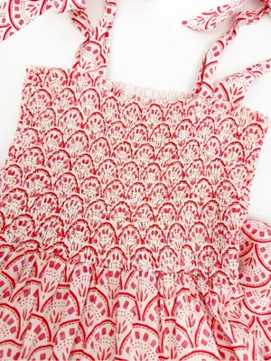 Mon Coco Lucy Convertible Smocked Tiered Maxi Midi Dress Red Vines Block Print thumbnail 6