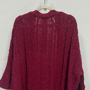 Umgee USA Burgundy Cable Open Front Chunky Knit Cardigan Oversized M/L Boho thumbnail 5