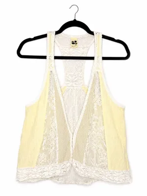 Free People Ivory Lace Vest Small Butter Yellow Boho Cottagecore Fairycore Y2K thumbnail 2