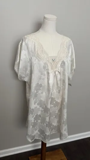 Vintage Lily Of France Nightgown Nighty Dress Satin Floral Lace Ivory Cream thumbnail 1