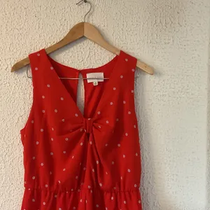 French Grey Red Dress with White Polka Dots thumbnail 2