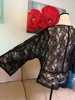 Source Unknown Cardigan Size large l Blouse Shirt Top lace Black tie front thumbnail 4