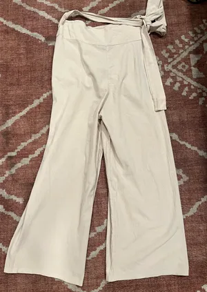 Celmia Wrap Front Wide Leg Pants Beige Breathable Cotton Size Large thumbnail 4