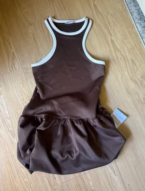 ASOS Brown Mini Dress with Bubble Bottom thumbnail 1