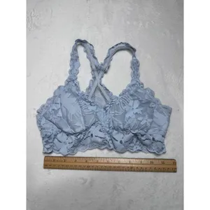 Aerie Women Light Blue Floral Lace Bralette Racerback Medium Scalloped Trim thumbnail 2
