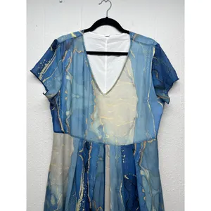 Women's Water Print Mesh Dress XL Wedding Guest Summer Party Cocktail Nautical thumbnail 3