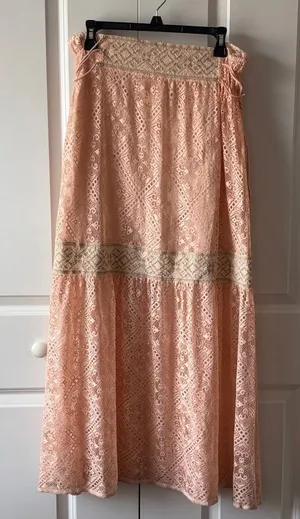 Queen & Pawn Pink Lace Maxima Maxi Long Boho Skirt Size Small thumbnail 1