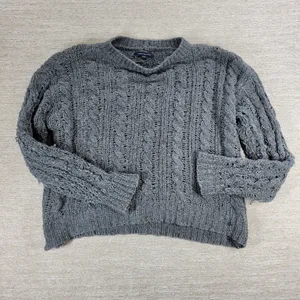 American Eagle Cable Knit Sweater Womens Small Gray Soft Cropped Crewneck Cozy thumbnail 5